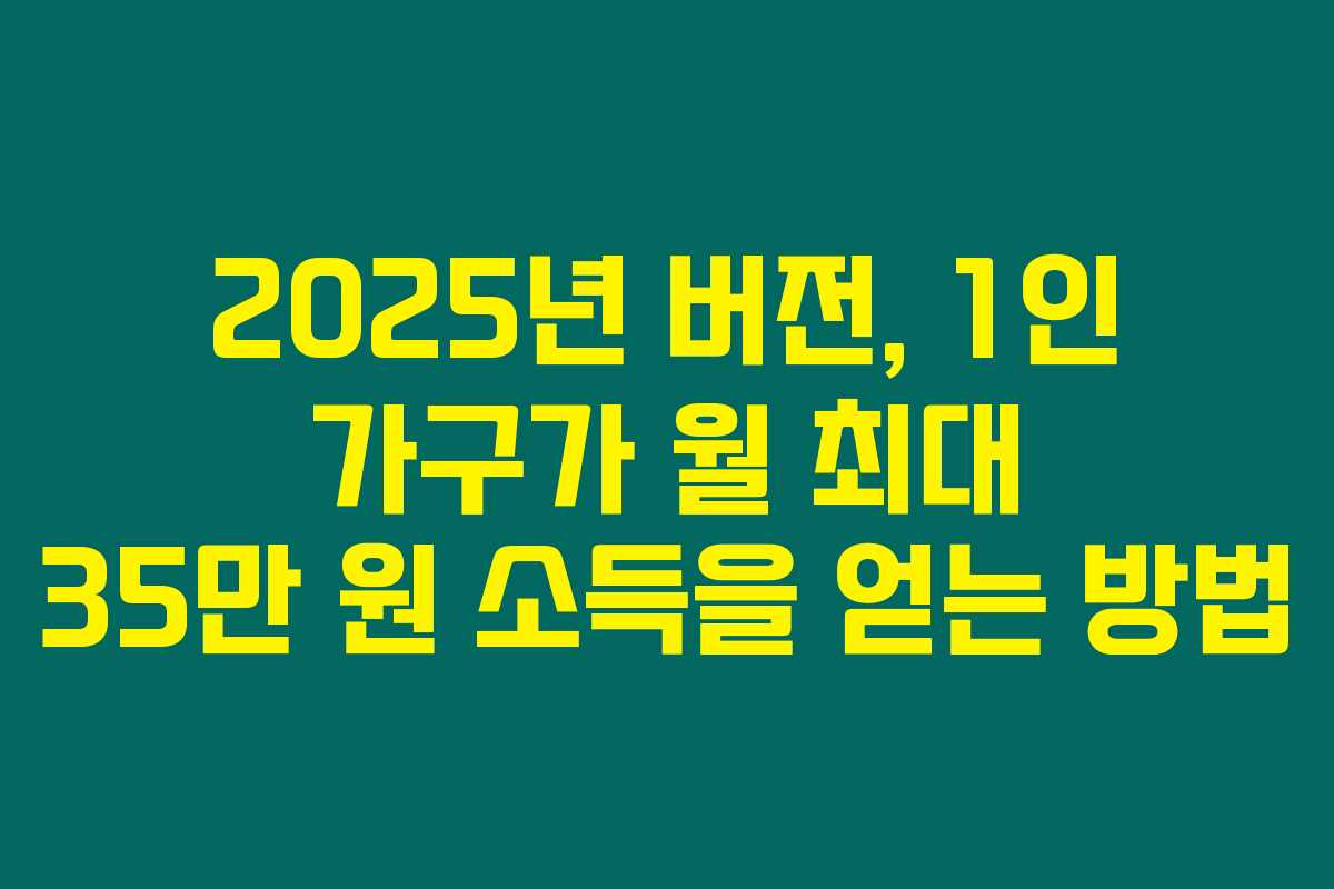 2025년 버전, 1인 가구가 월 최대 35만 원 소득을 얻는 방법 2025년 버전, 1인 가구가 월 최대 35만 원 소득을 얻는 방법