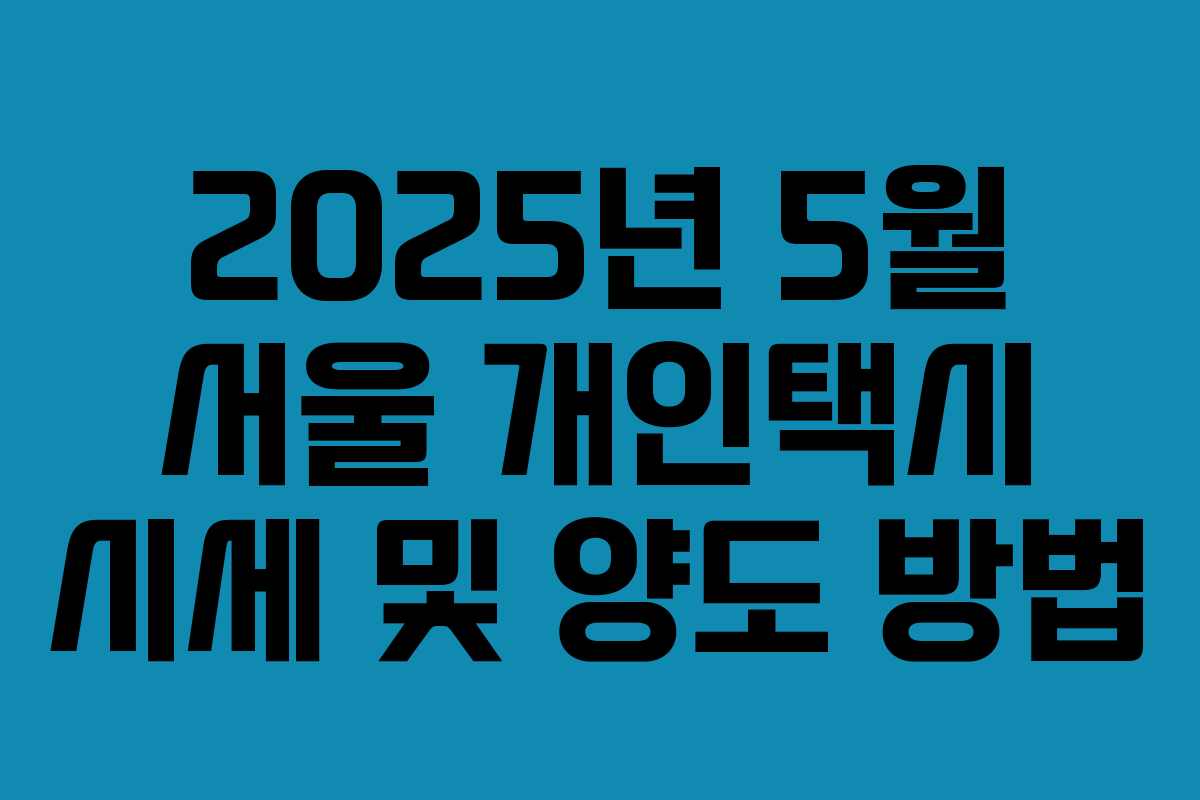 2025년 5월 서울 개인택시 시세 및 양도 방법
