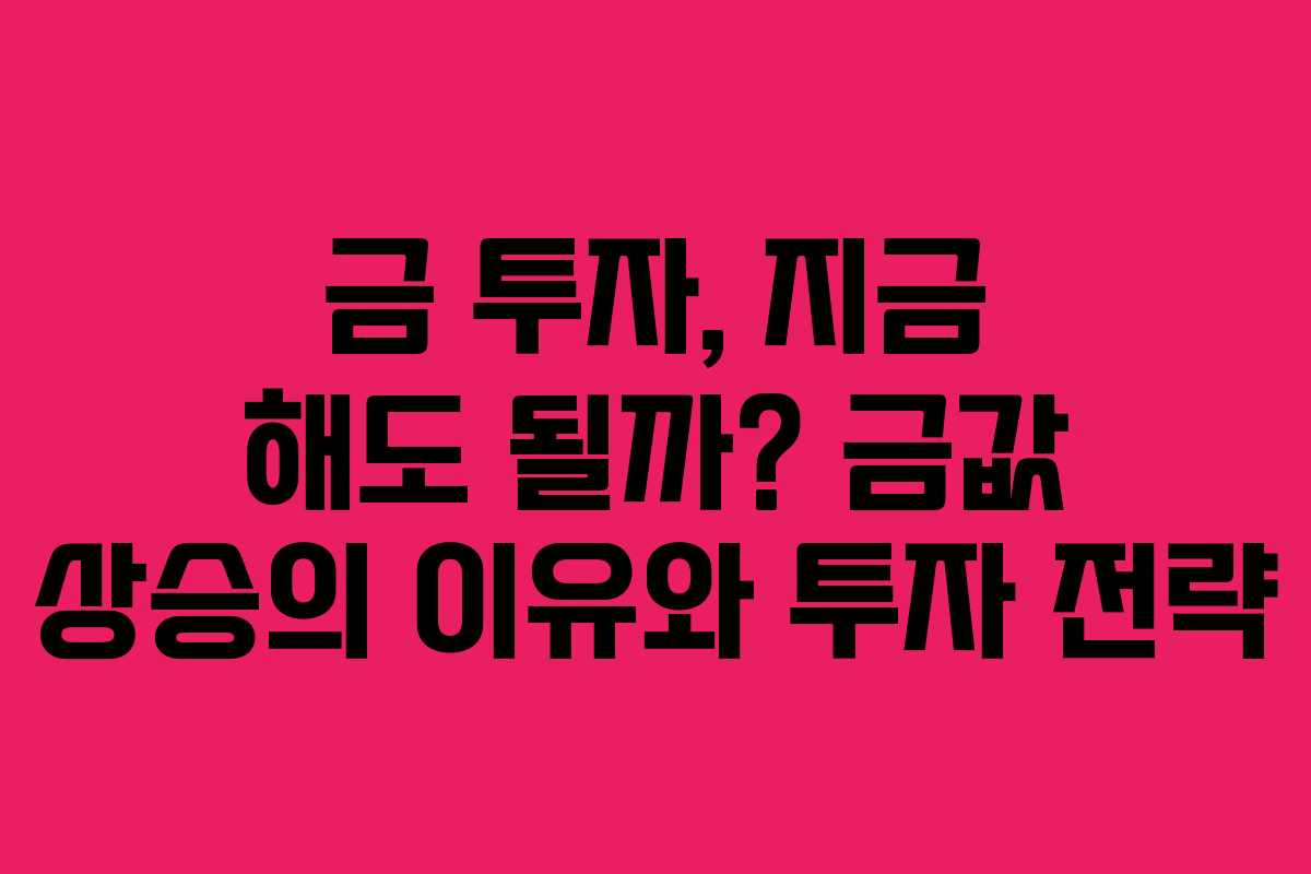 금 투자, 지금 해도 될까? 금값 상승의 이유와 투자 전략