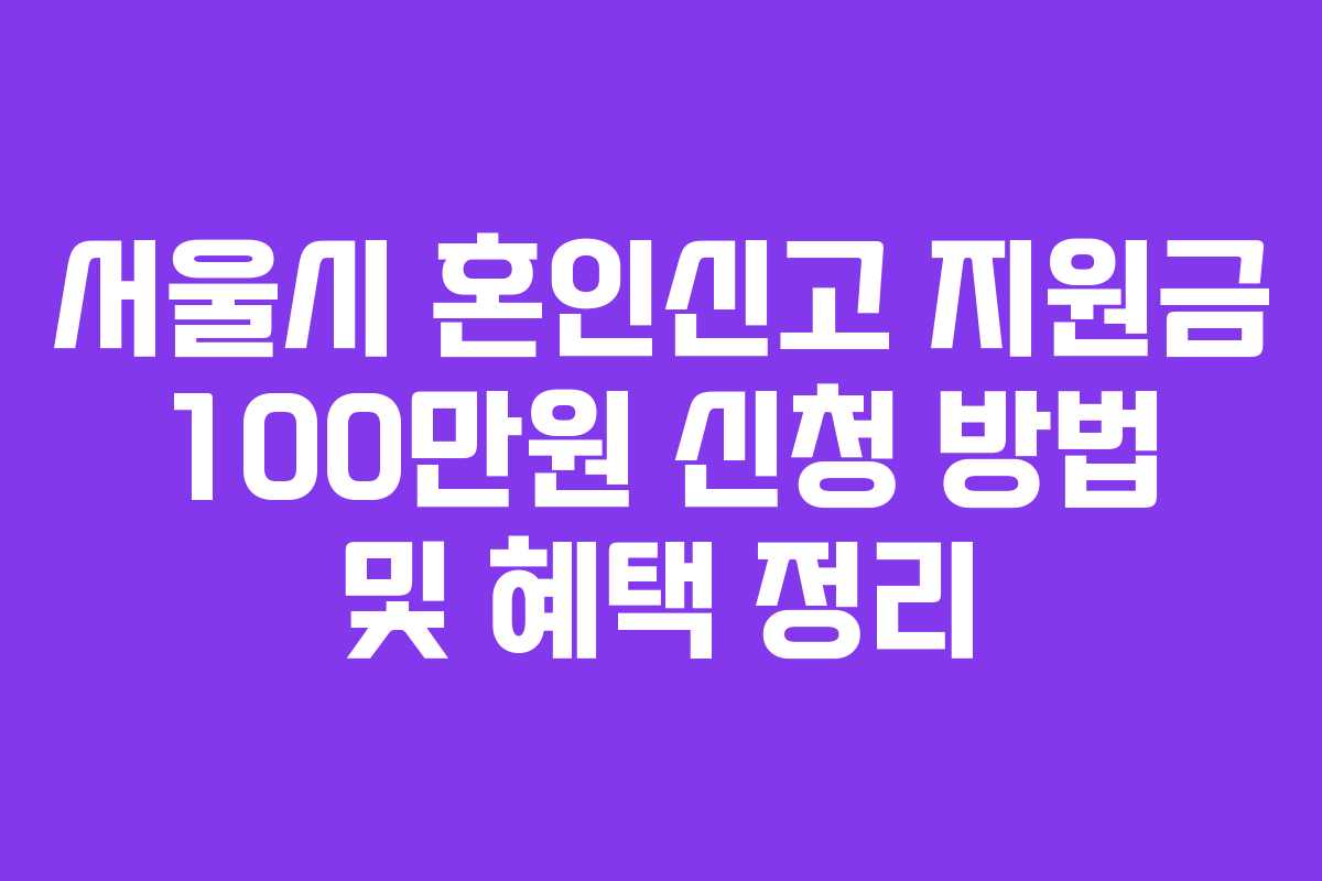 서울시 혼인신고 지원금 100만원 신청 방법 및 혜택 정리