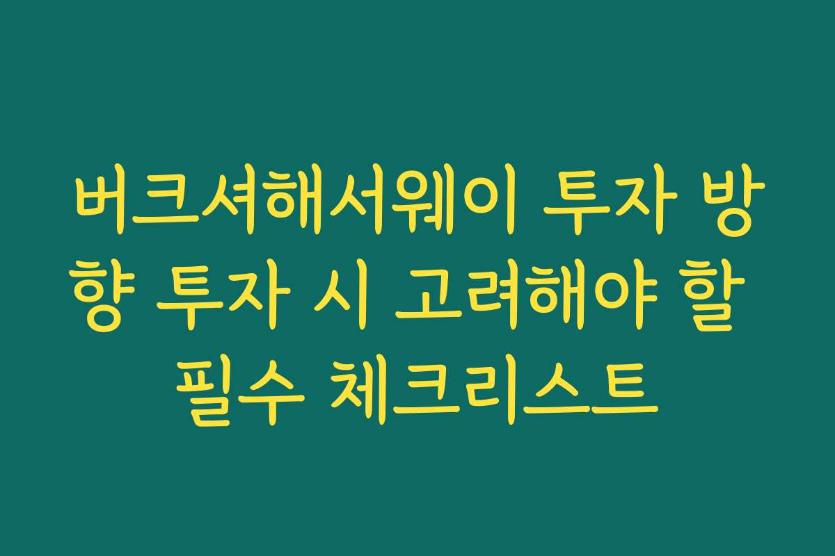 버크셔해서웨이 투자 방향 투자 시 고려해야 할 필수 체크리스트
