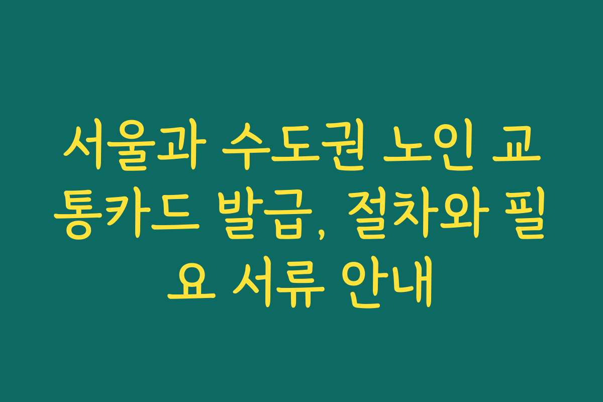 서울과 수도권 노인 교통카드 발급, 절차와 필요 서류 안내