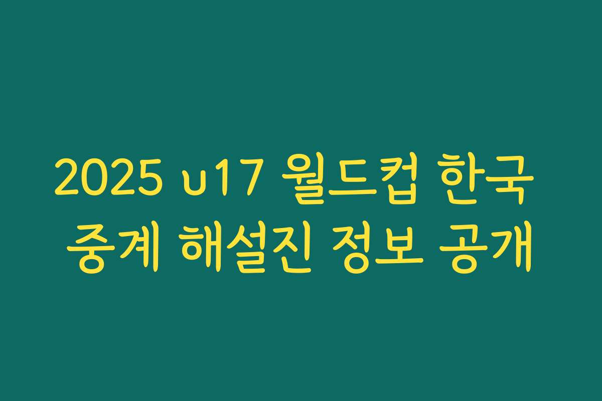 2025 u17 월드컵 한국 중계 해설진 정보 공개