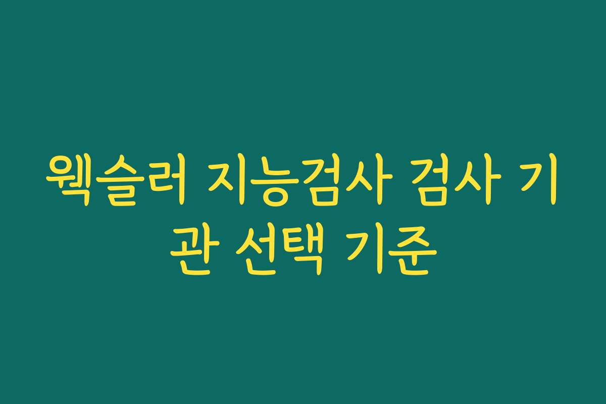 웩슬러 지능검사 검사 기관 선택 기준