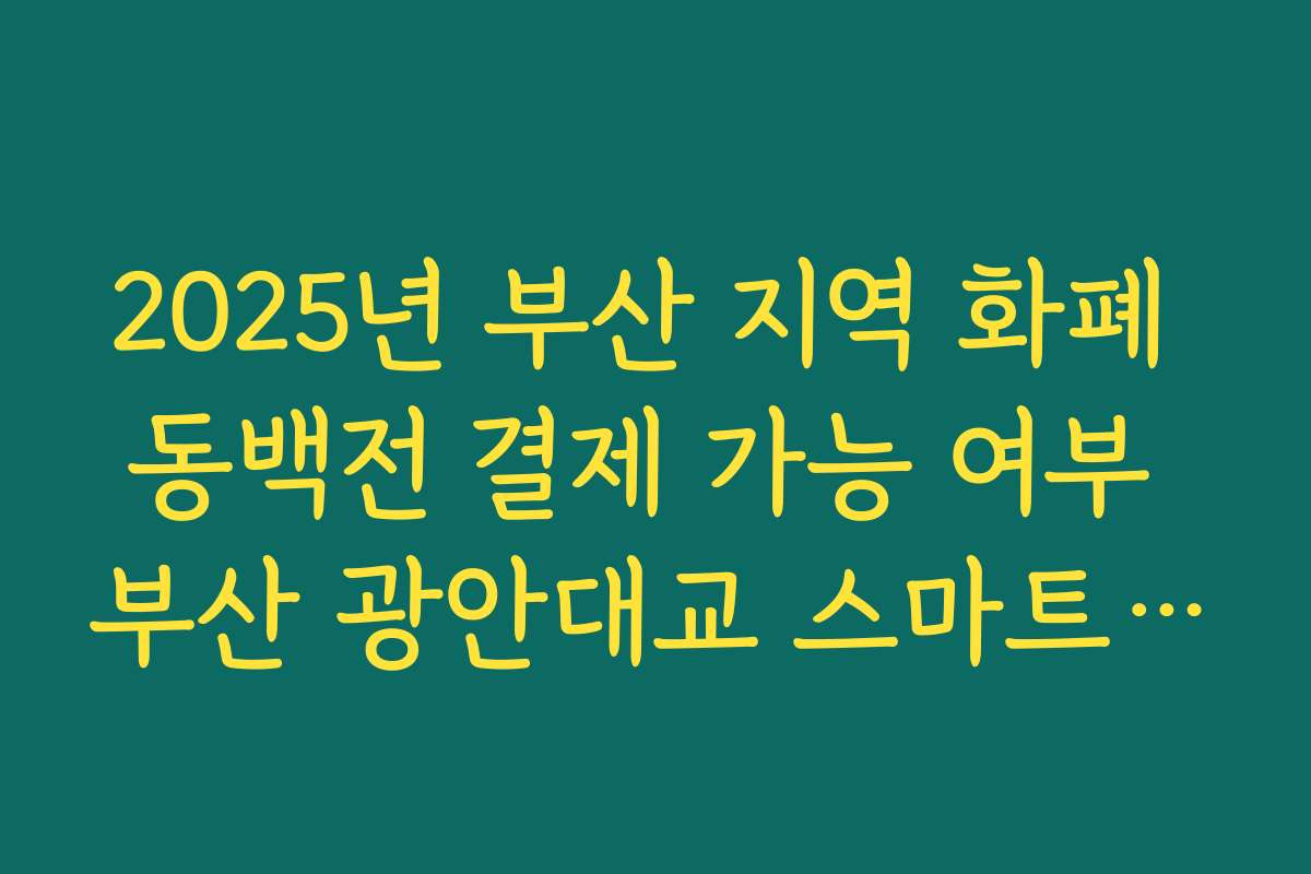 2025년 부산 지역 화폐 동백전 결제 가능 여부 부산 광안대교 스마트톨링