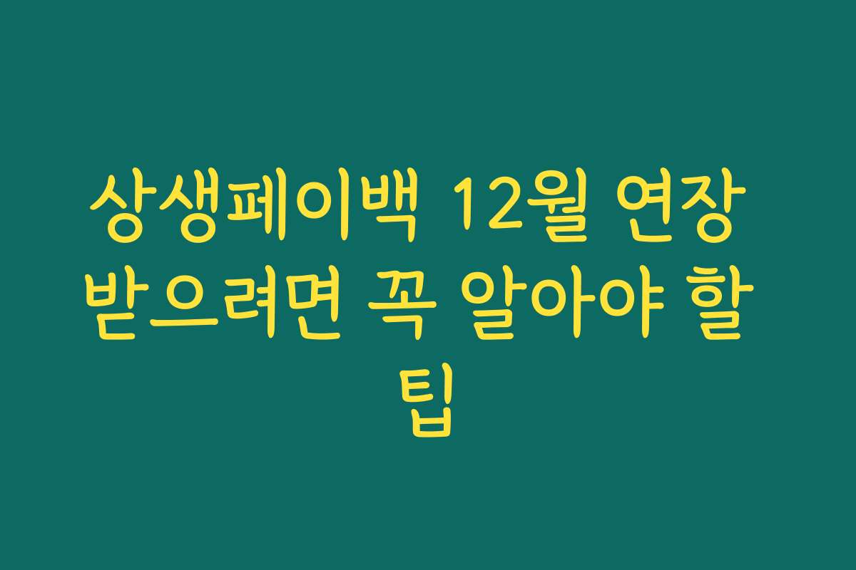 상생페이백 12월 연장 받으려면 꼭 알아야 할 팁