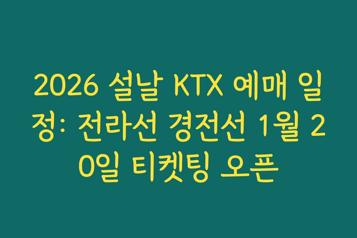 2026 설날 KTX 예매 일정: 전라선 경전선 1월 20일 티켓팅 오픈 2026 설날 KTX 예매 일정: 전라선 경전선 1월 20일 티켓팅 오픈