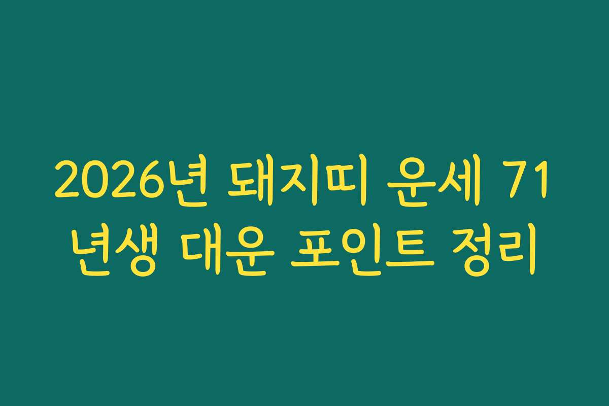 2026년 돼지띠 운세 71년생 대운 포인트 정리