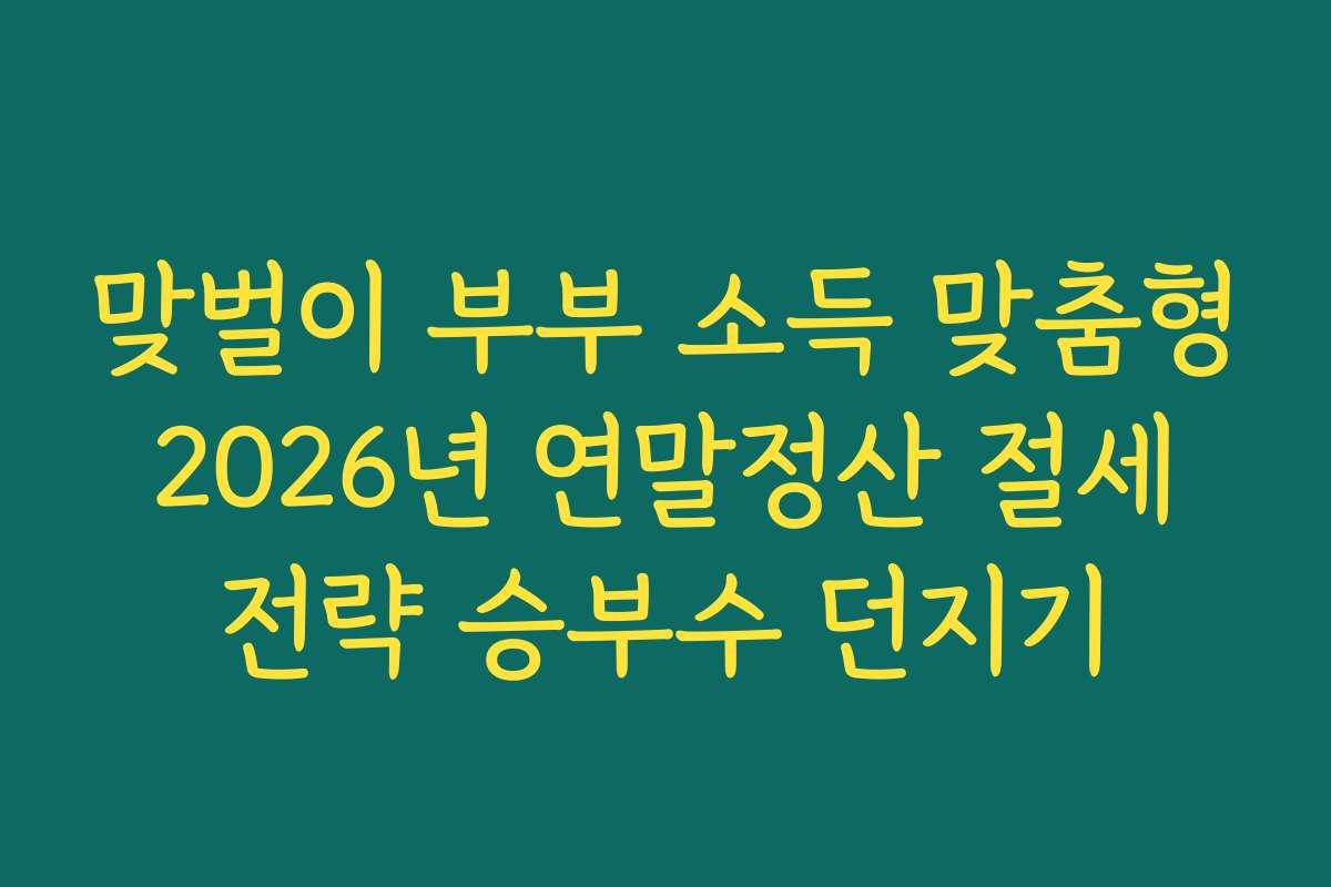 맞벌이 부부 소득 맞춤형 2026년 연말정산 절세 전략 승부수 던지기 맞벌이 부부 소득 맞춤형 2026년 연말정산 절세 전략 승부수 던지기