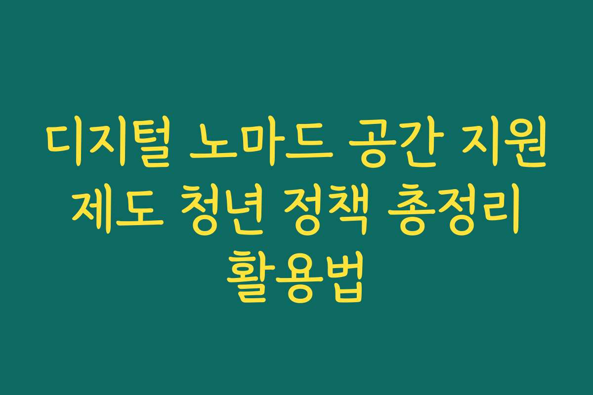 디지털 노마드 공간 지원 제도 청년 정책 총정리 활용법