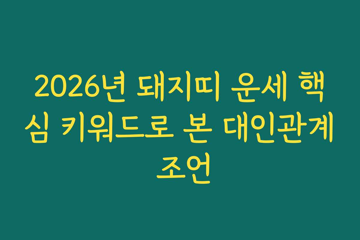 2026년 돼지띠 운세 핵심 키워드로 본 대인관계 조언