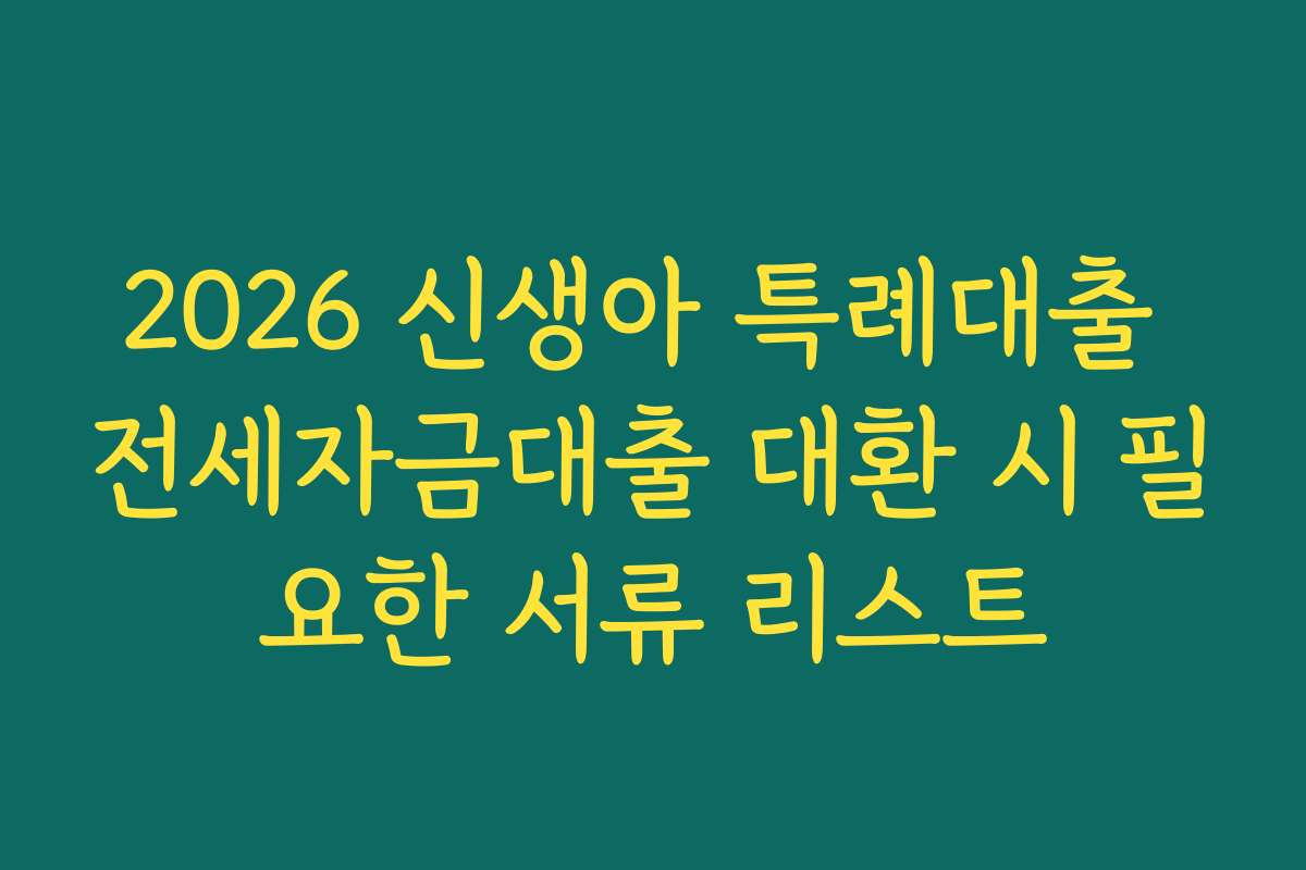 2026 신생아 특례대출 전세자금대출 대환 시 필요한 서류 리스트