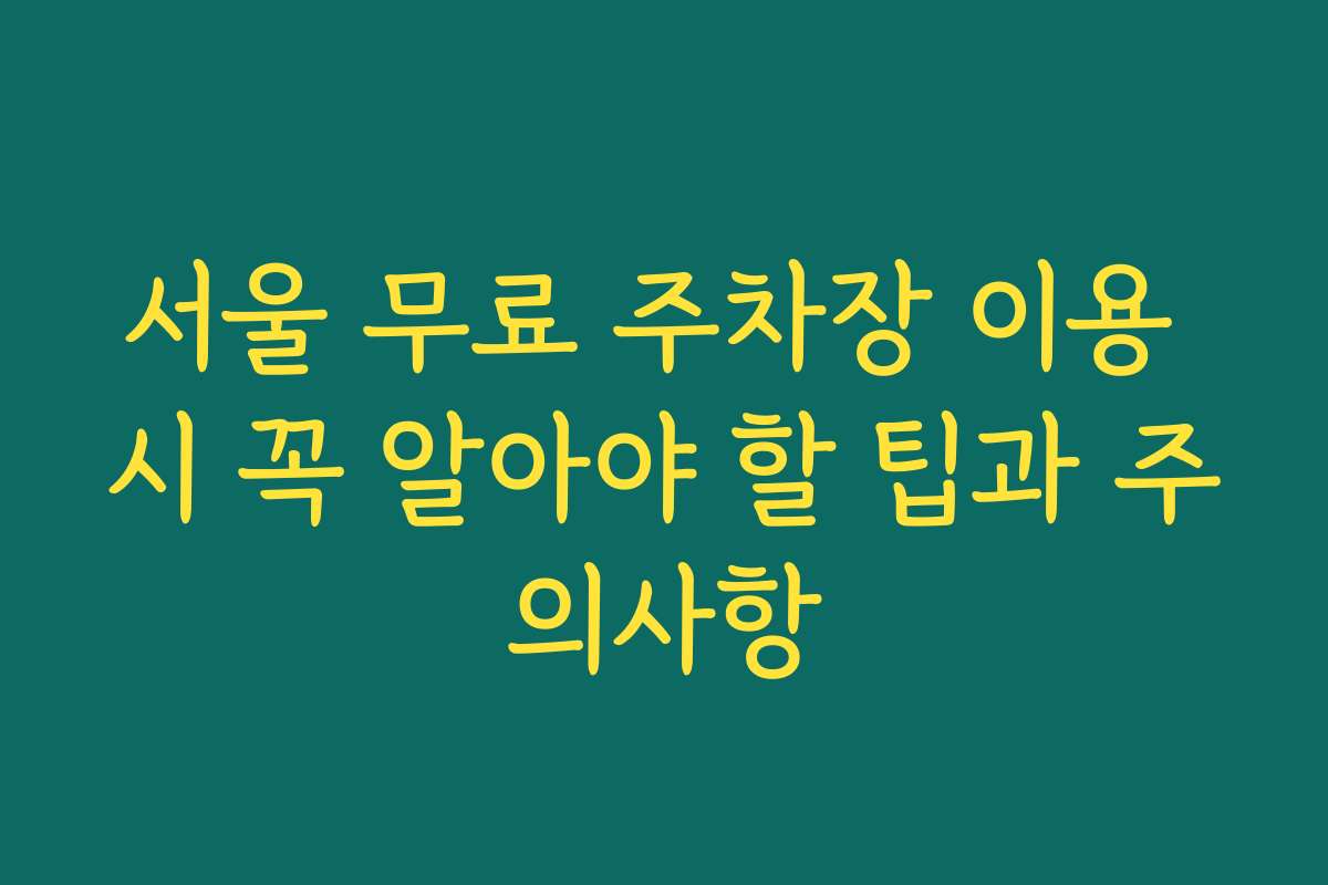 서울 무료 주차장 이용 시 꼭 알아야 할 팁과 주의사항