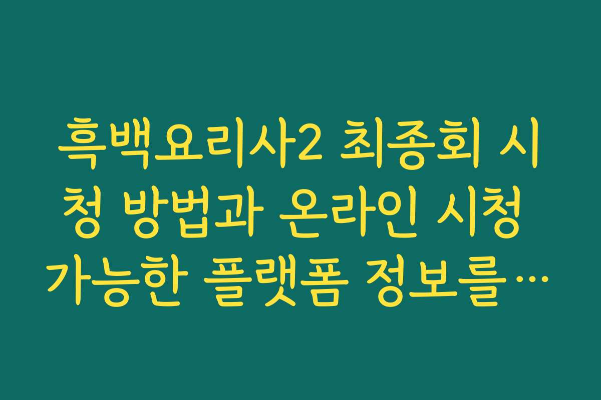 흑백요리사2 최종회 시청 방법과 온라인 시청 가능한 플랫폼 정보를 정리했어요