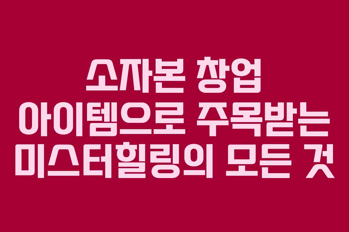 소자본 창업 아이템으로 주목받는 미스터힐링의 모든 것