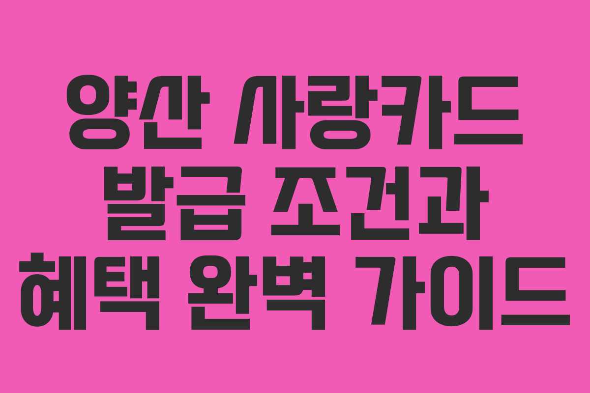양산 사랑카드 발급 조건과 혜택 완벽 가이드 양산 사랑카드 발급 조건과 혜택 완벽 가이드