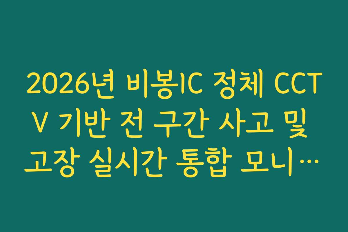 2026년 비봉IC 정체 CCTV 기반 전 구간 사고 및 고장 실시간 통합 모니터링 2026년 비봉IC 정체 CCTV 기반 전 구간 사고 및 고장 실시간 통합 모니터링