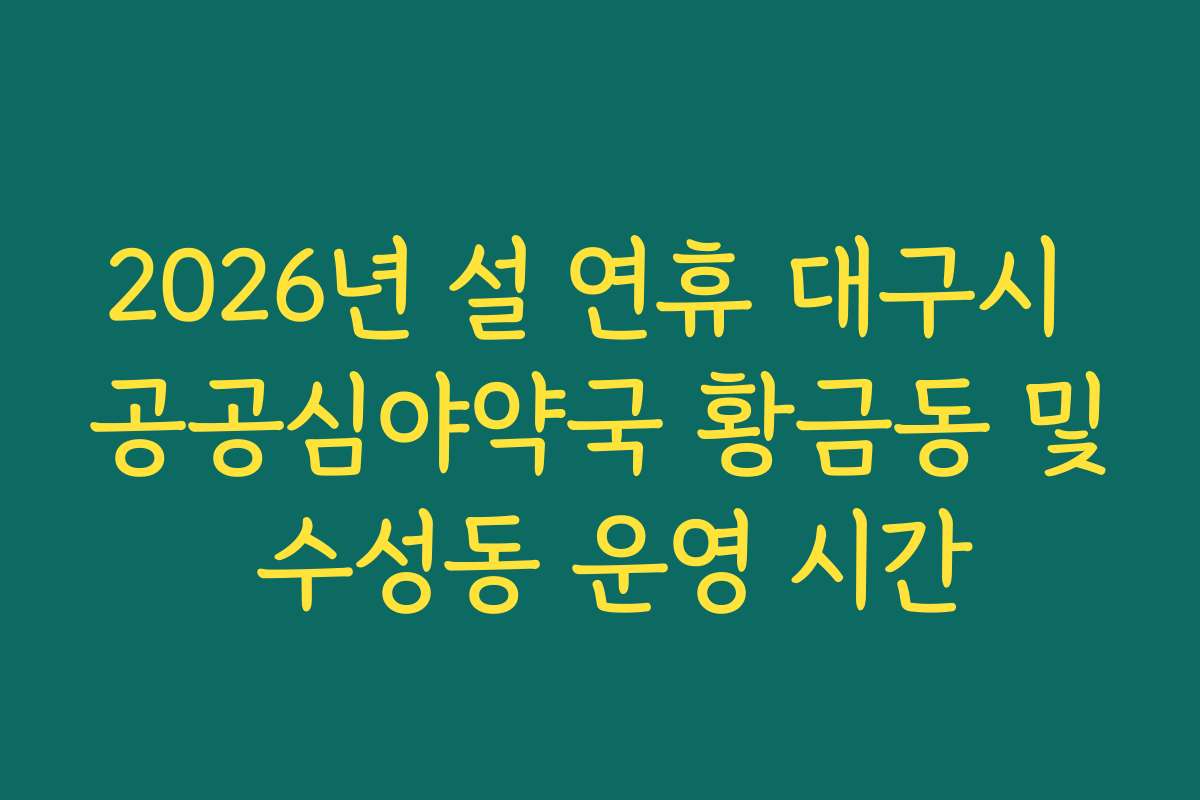 2026년 설 연휴 대구시 공공심야약국 황금동 및 수성동 운영 시간