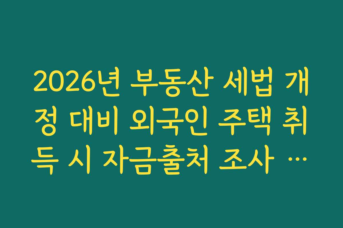 2026년 부동산 세법 개정 대비 외국인 주택 취득 시 자금출처 조사 가이드