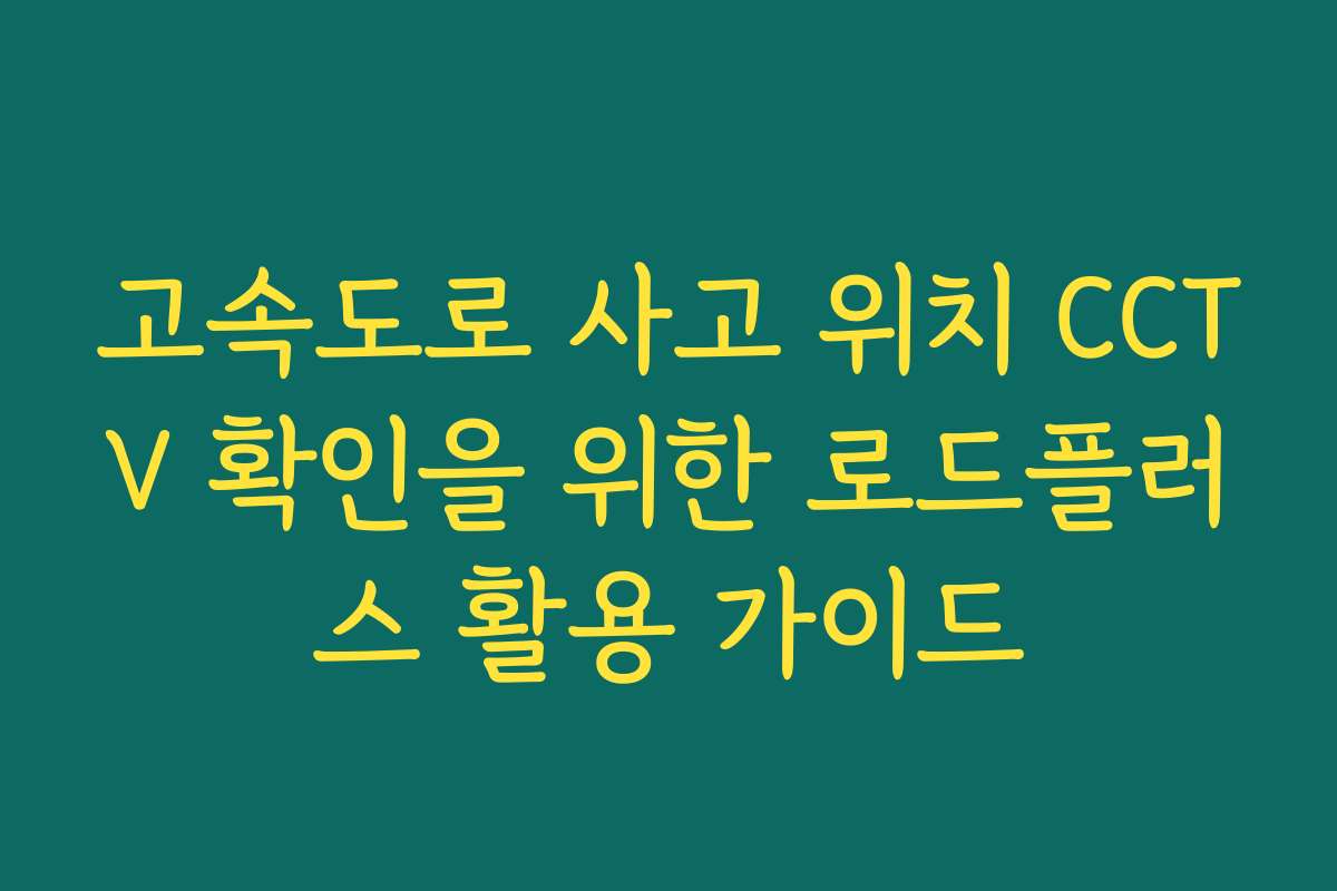 고속도로 사고 위치 CCTV 확인을 위한 로드플러스 활용 가이드