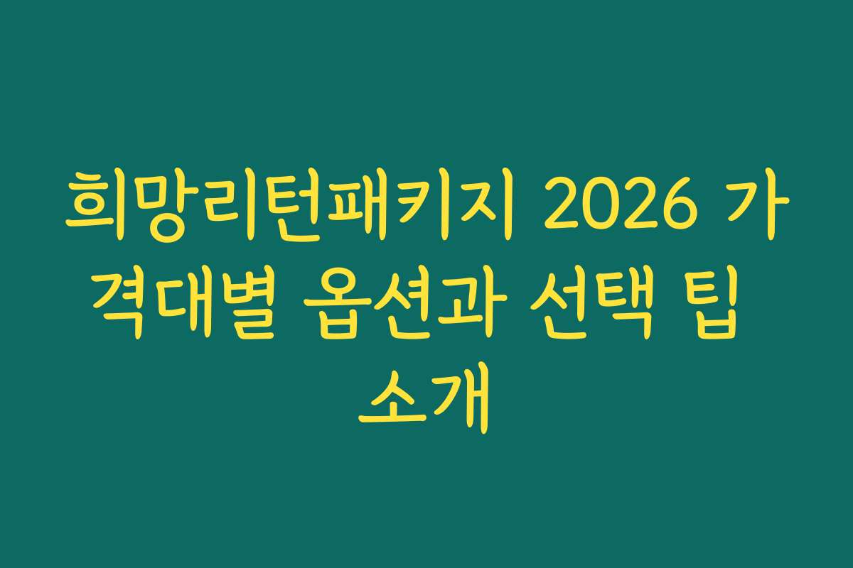 희망리턴패키지 2026 가격대별 옵션과 선택 팁 소개