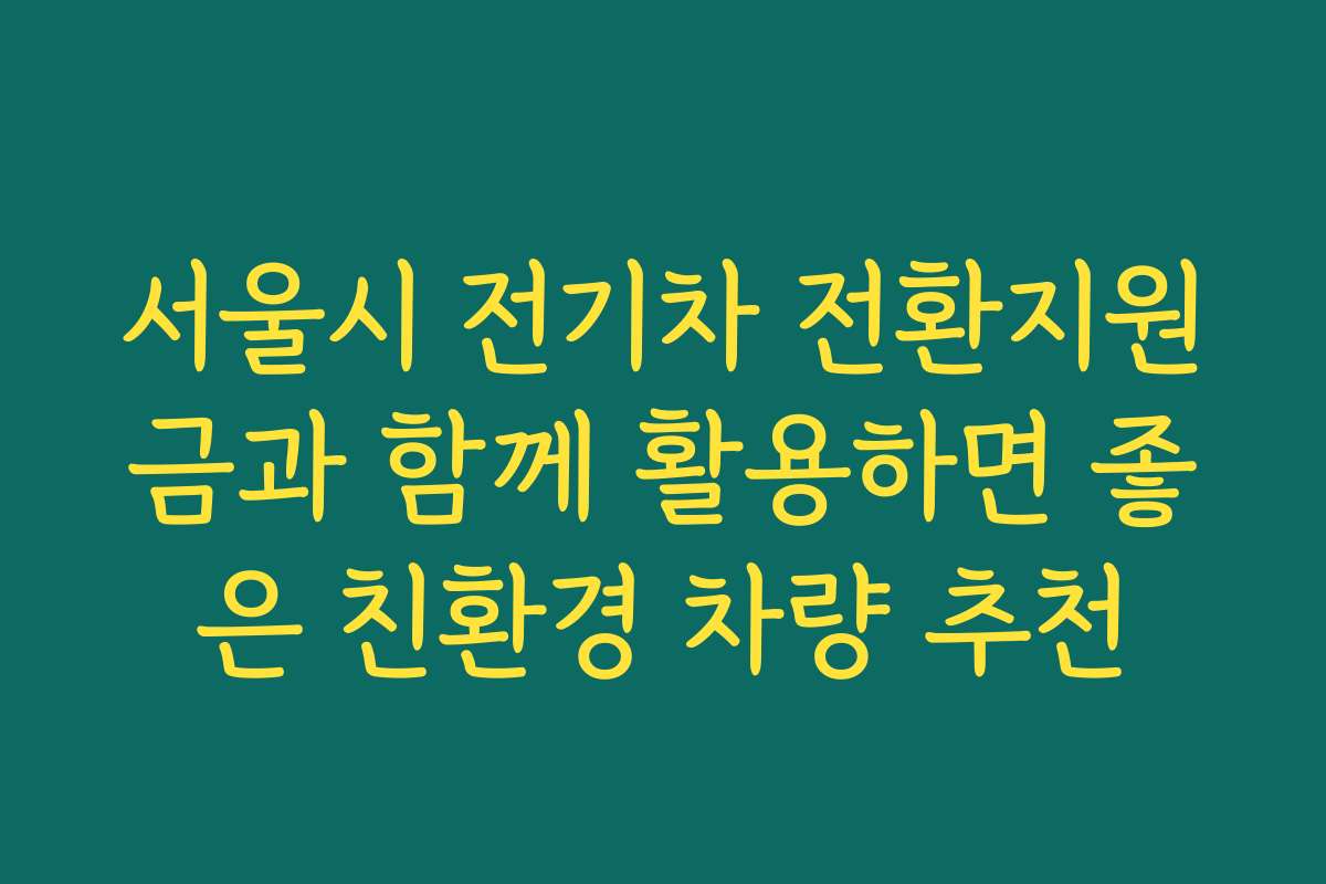서울시 전기차 전환지원금과 함께 활용하면 좋은 친환경 차량 추천