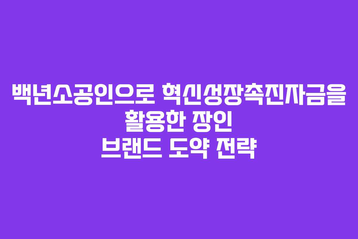백년소공인으로 혁신성장촉진자금을 활용한 장인 브랜드 도약 전략