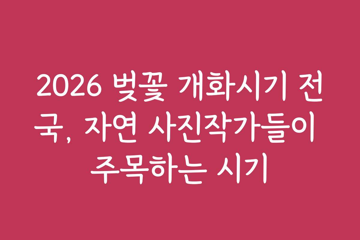 2026 벚꽃 개화시기 전국, 자연 사진작가들이 주목하는 시기