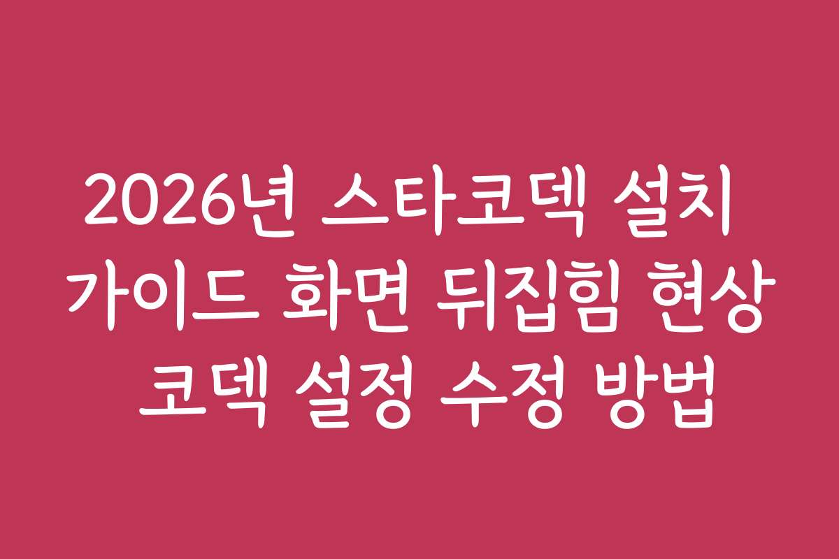 2026년 스타코덱 설치 가이드 화면 뒤집힘 현상 코덱 설정 수정 방법