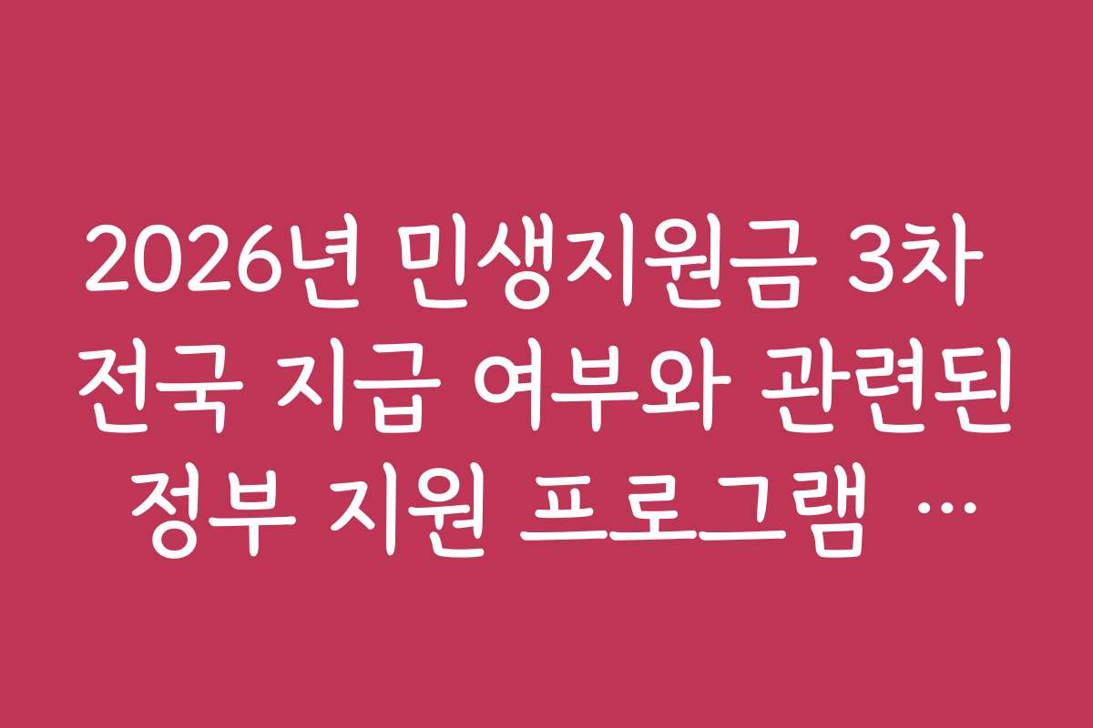 2026년 민생지원금 3차 전국 지급 여부와 관련된 정부 지원 프로그램 비교 분석