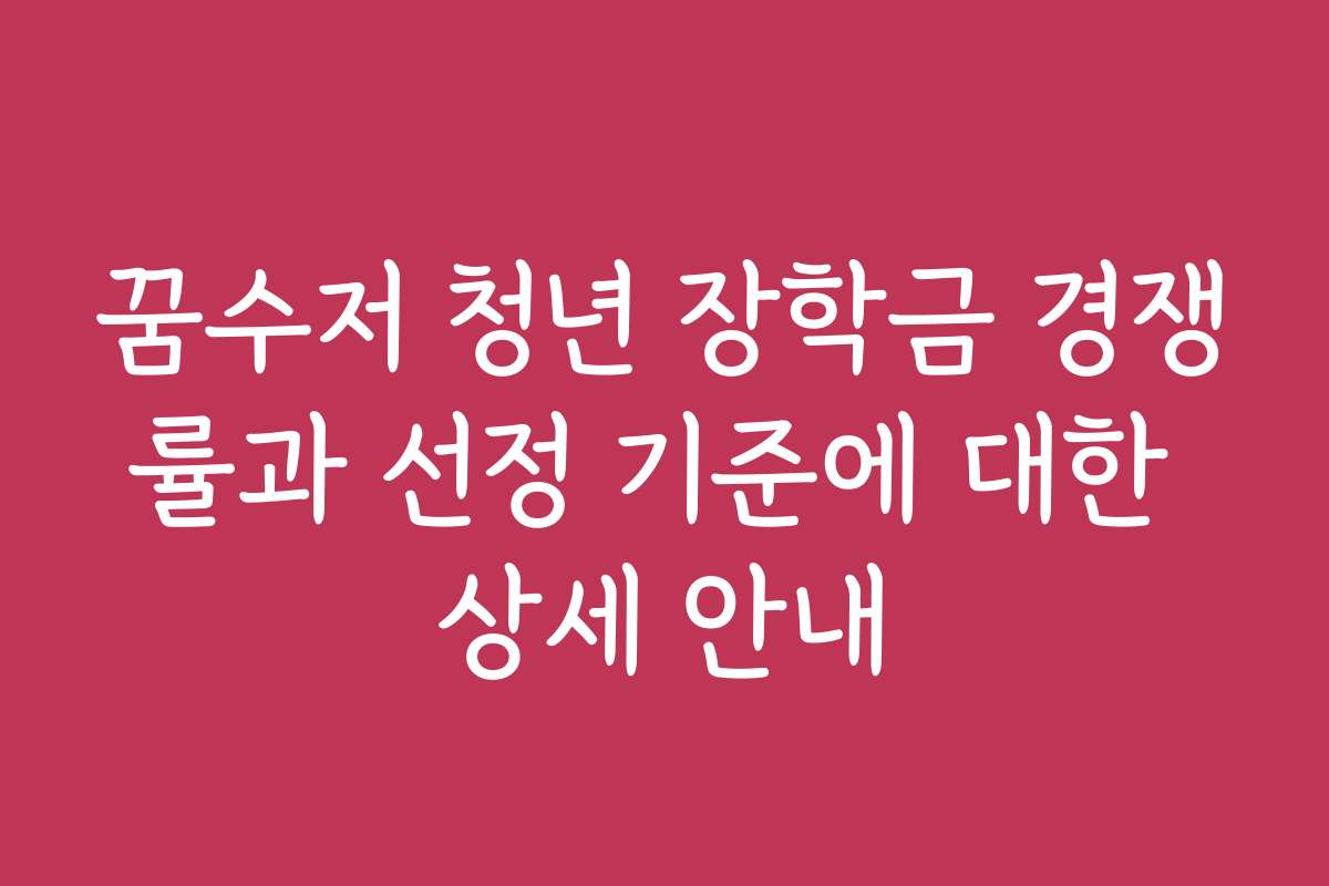 꿈수저 청년 장학금 경쟁률과 선정 기준에 대한 상세 안내