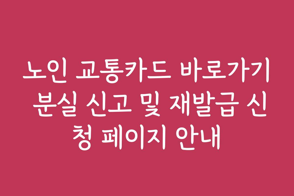 노인 교통카드 바로가기 분실 신고 및 재발급 신청 페이지 안내