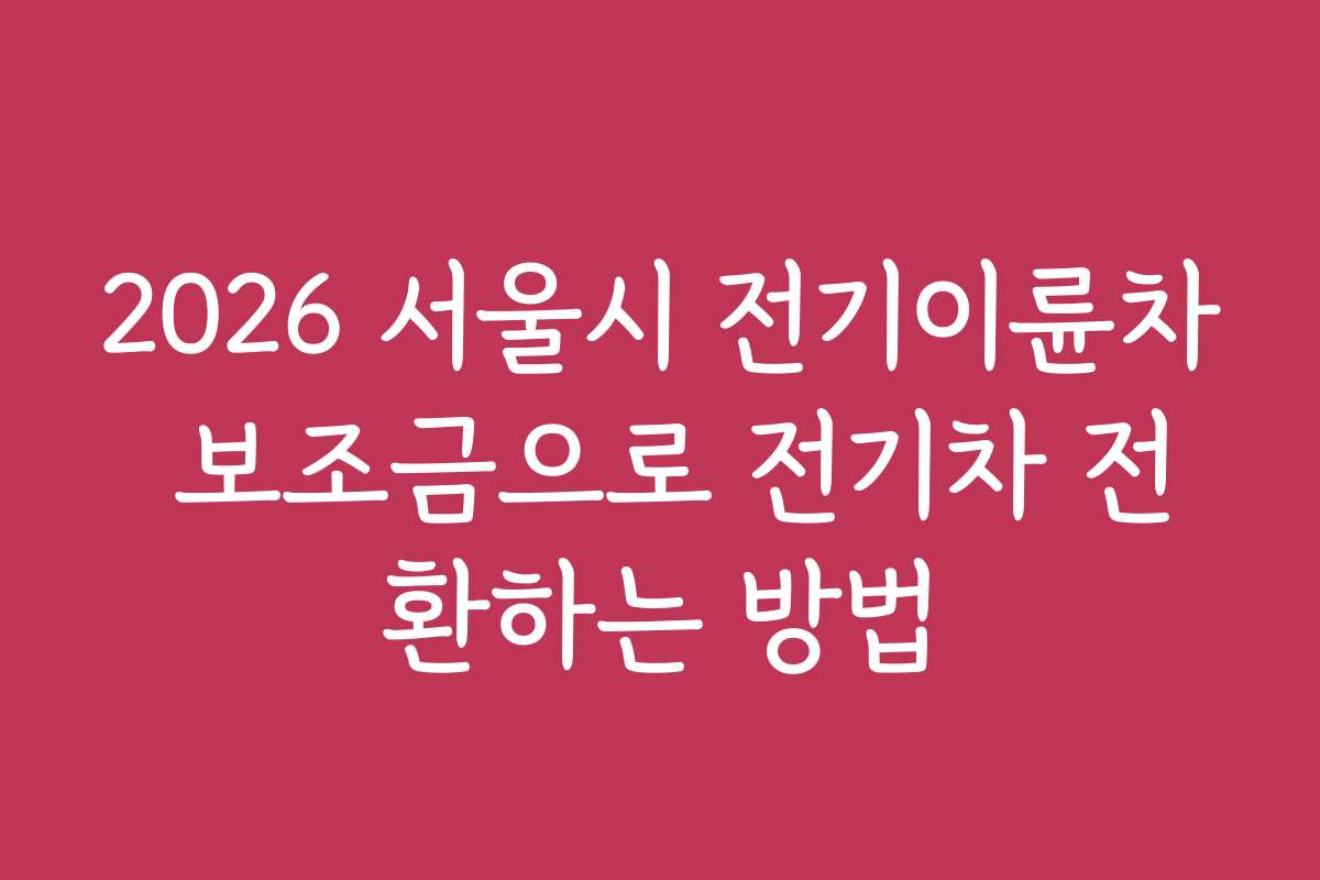 2026 서울시 전기이륜차 보조금으로 전기차 전환하는 방법