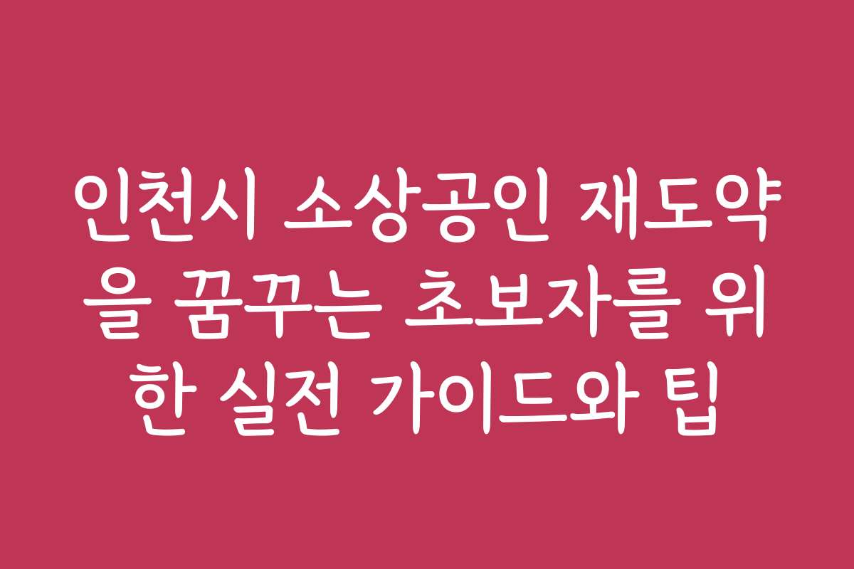 인천시 소상공인 재도약을 꿈꾸는 초보자를 위한 실전 가이드와 팁