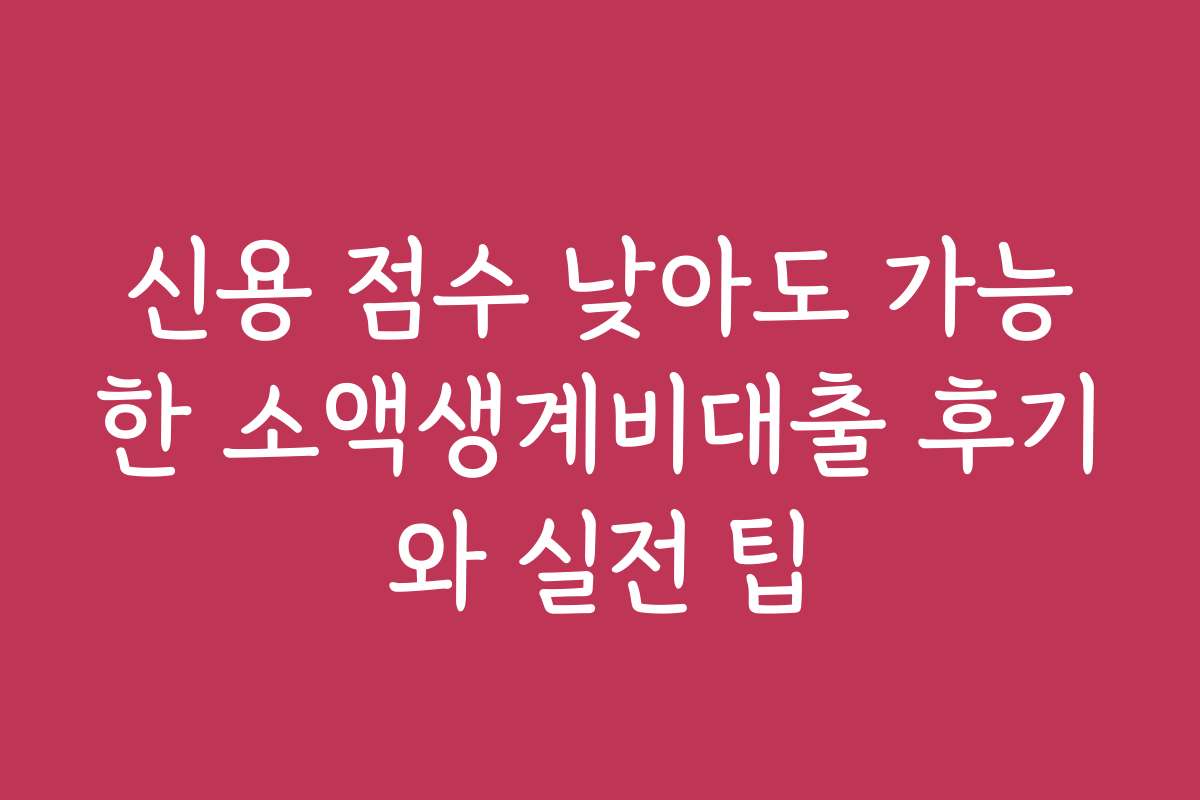 신용 점수 낮아도 가능한 소액생계비대출 후기와 실전 팁