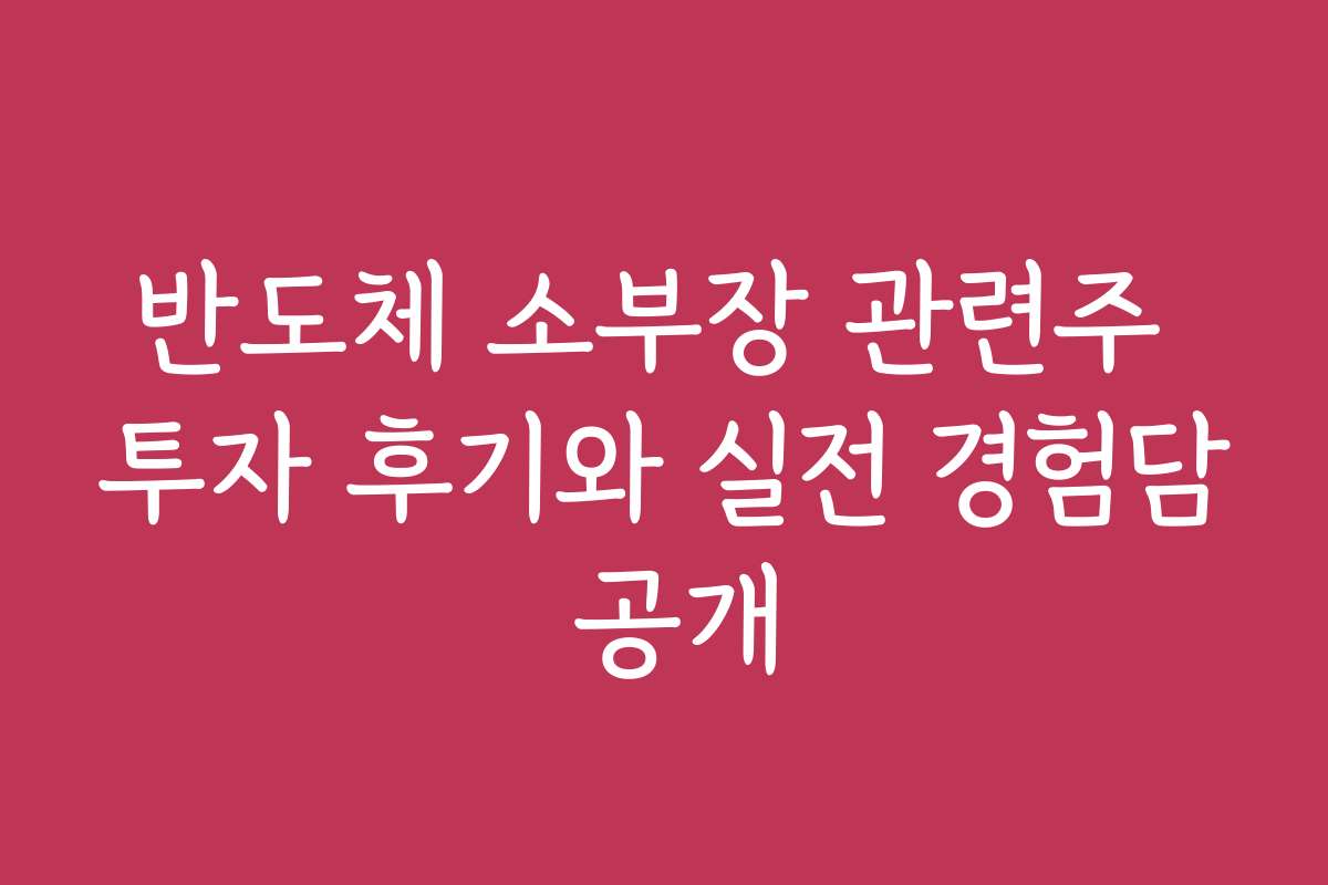 반도체 소부장 관련주 투자 후기와 실전 경험담 공개