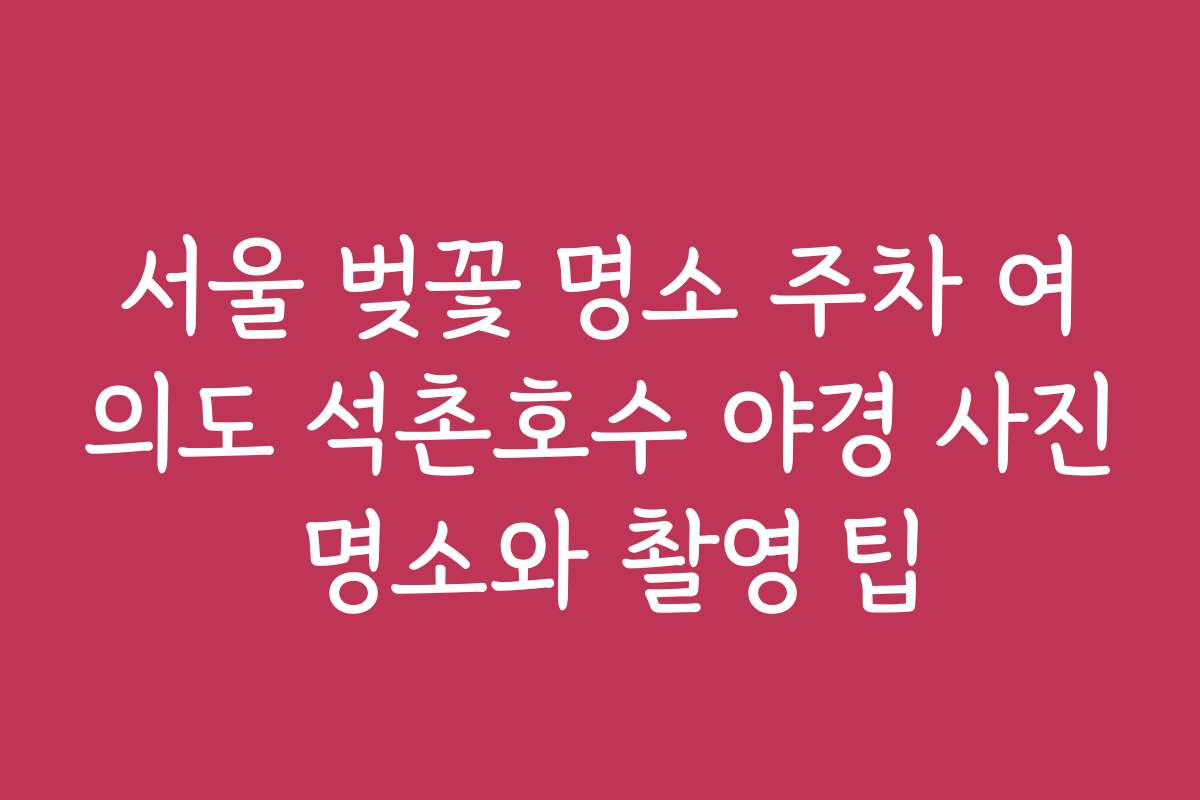 서울 벚꽃 명소 주차 여의도 석촌호수 야경 사진 명소와 촬영 팁 서울 벚꽃 명소 주차 여의도 석촌호수 야경 사진 명소와 촬영 팁