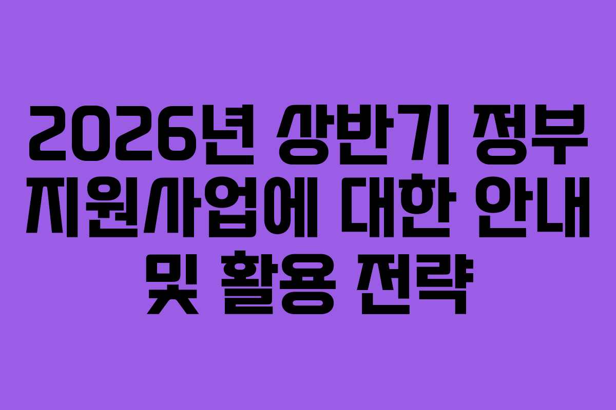 2026년 상반기 정부 지원사업에 대한 안내 및 활용 전략