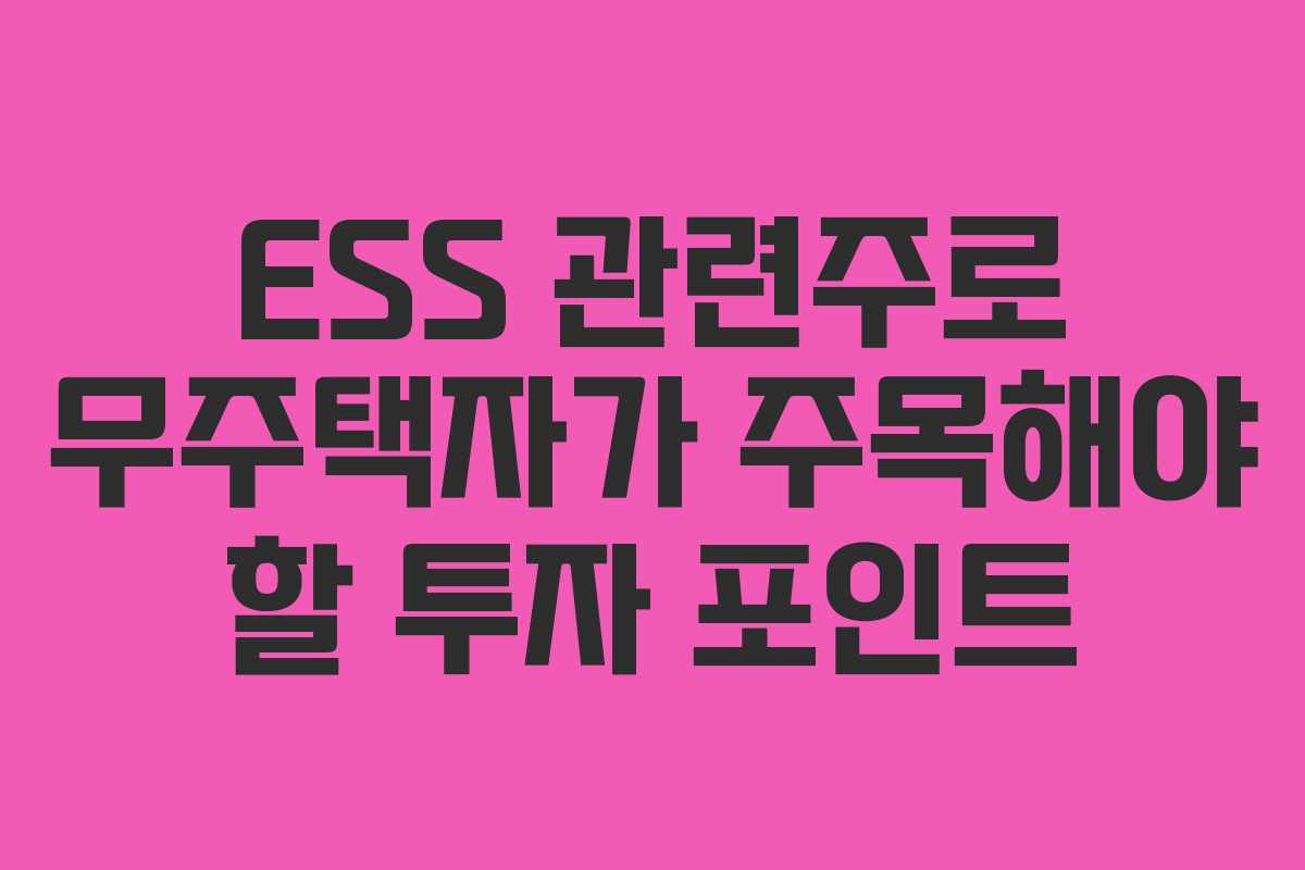 ESS 관련주로 무주택자가 주목해야 할 투자 포인트
