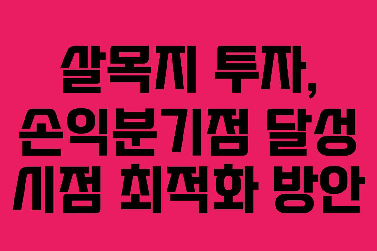 살목지 투자, 손익분기점 달성 시점 최적화 방안