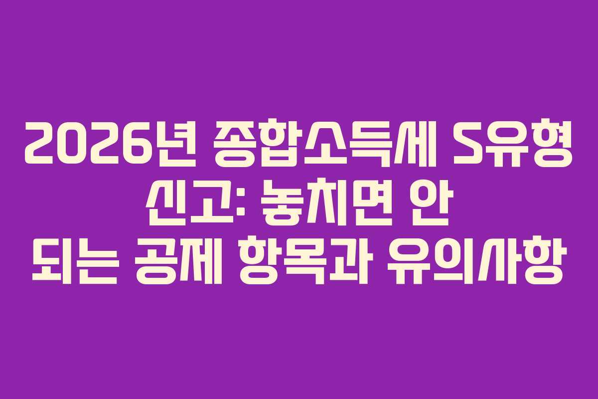 2026년 종합소득세 S유형 신고: 놓치면 안 되는 공제 항목과 유의사항