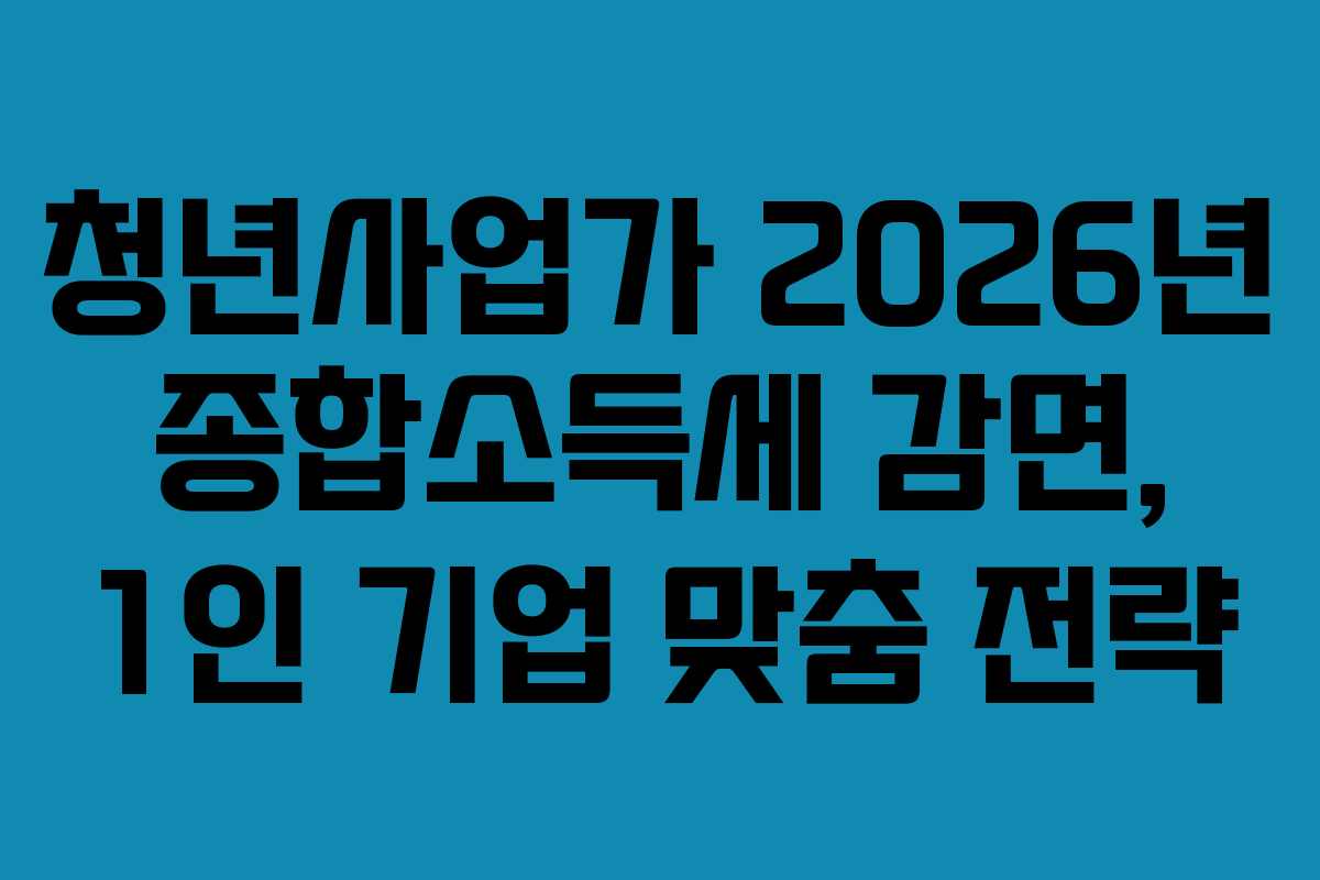 청년사업가 2026년 종합소득세 감면, 1인 기업 맞춤 전략