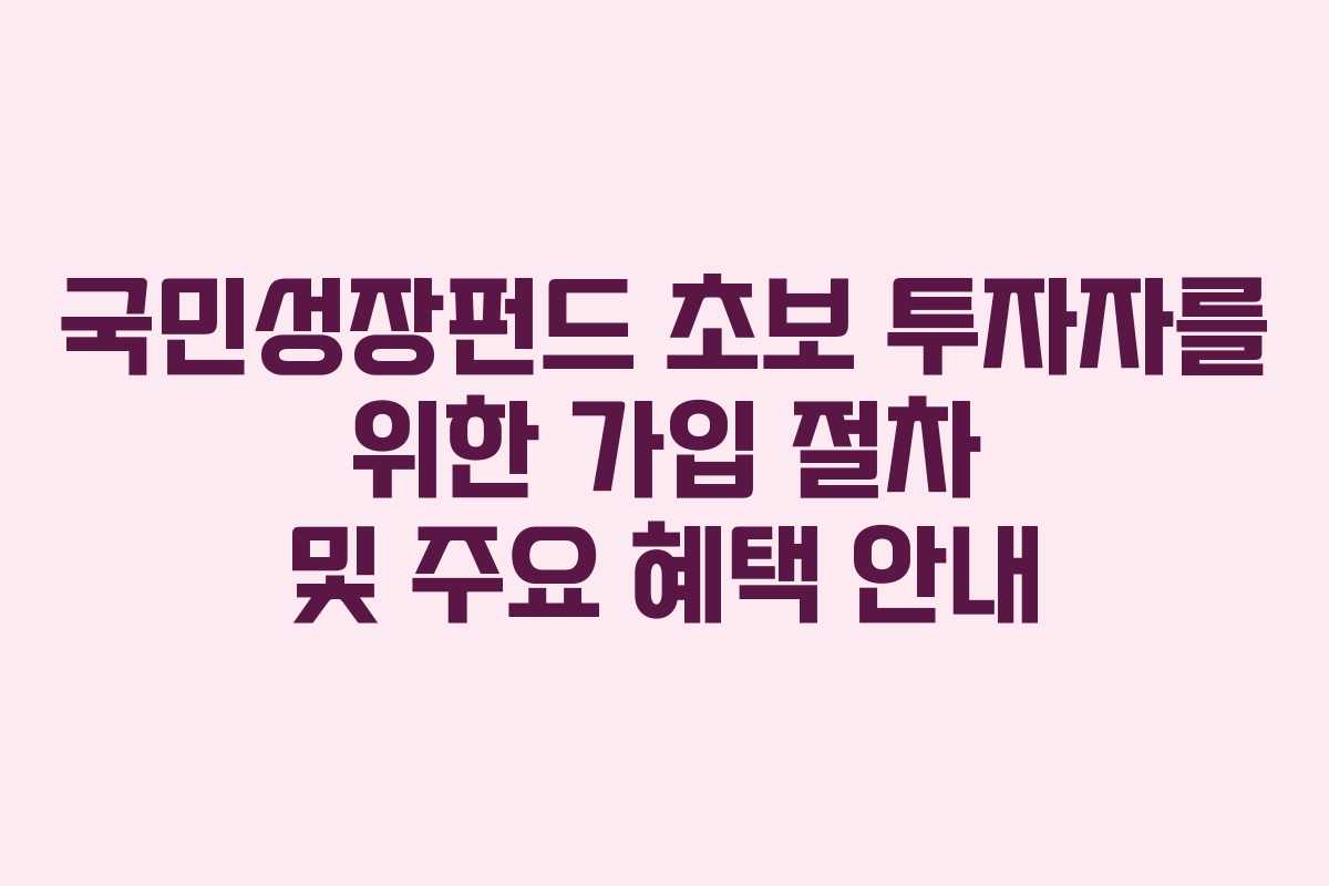 국민성장펀드 초보 투자자를 위한 가입 절차 및 주요 혜택 안내
