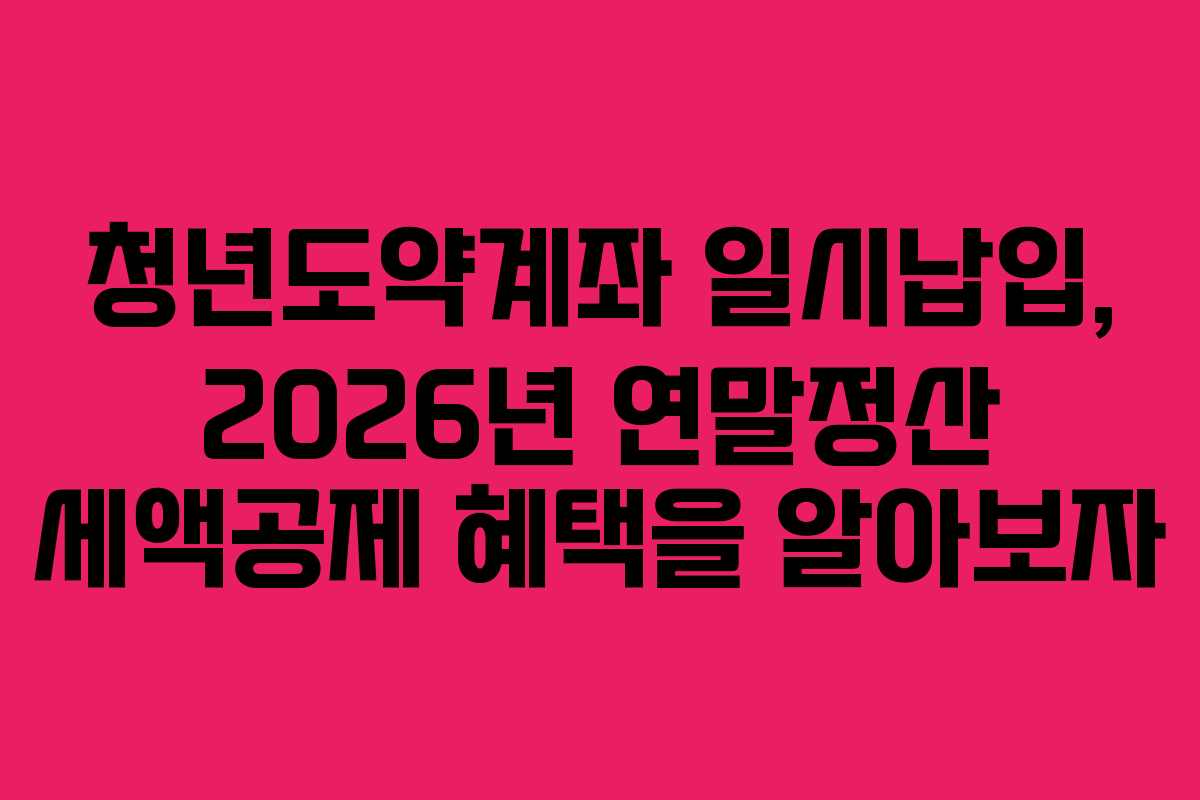 청년도약계좌 일시납입, 2026년 연말정산 세액공제 혜택을 알아보자