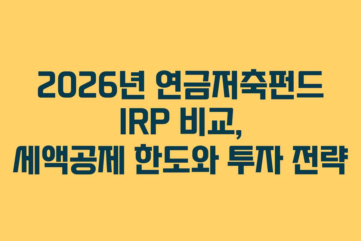 2026년 연금저축펀드 IRP 비교, 세액공제 한도와 투자 전략