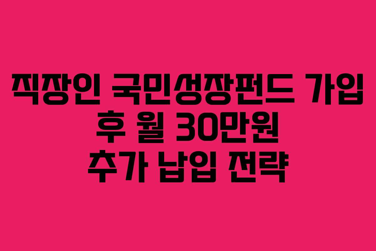 직장인 국민성장펀드 가입 후 월 30만원 추가 납입 전략