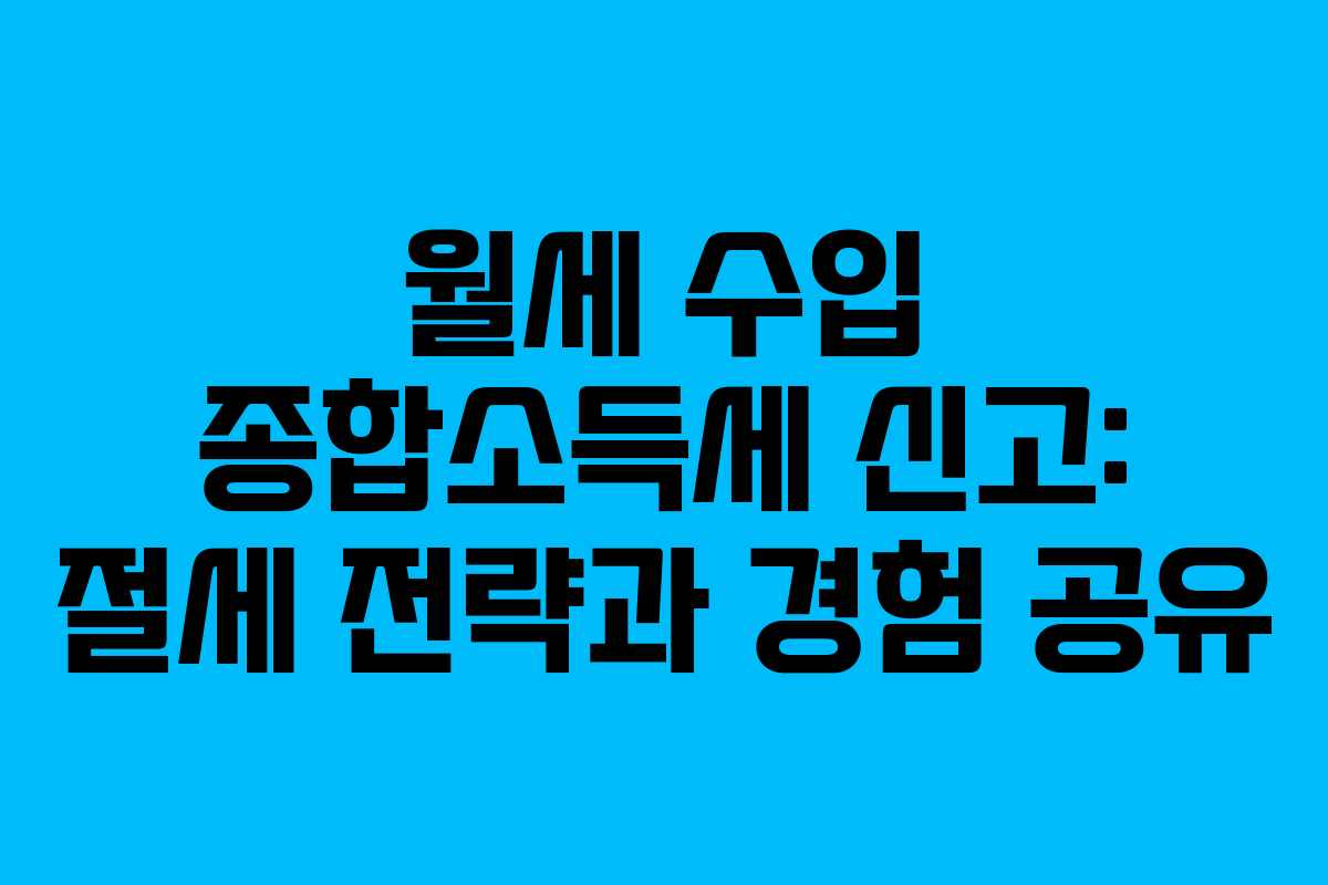 월세 수입 종합소득세 신고: 절세 전략과 경험 공유